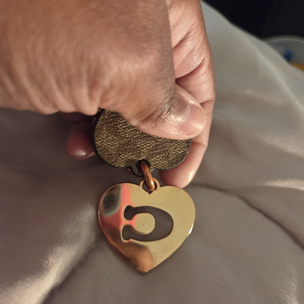 Coach Dual Heart Keychain in Brown and Gold - Picture 6 of 6